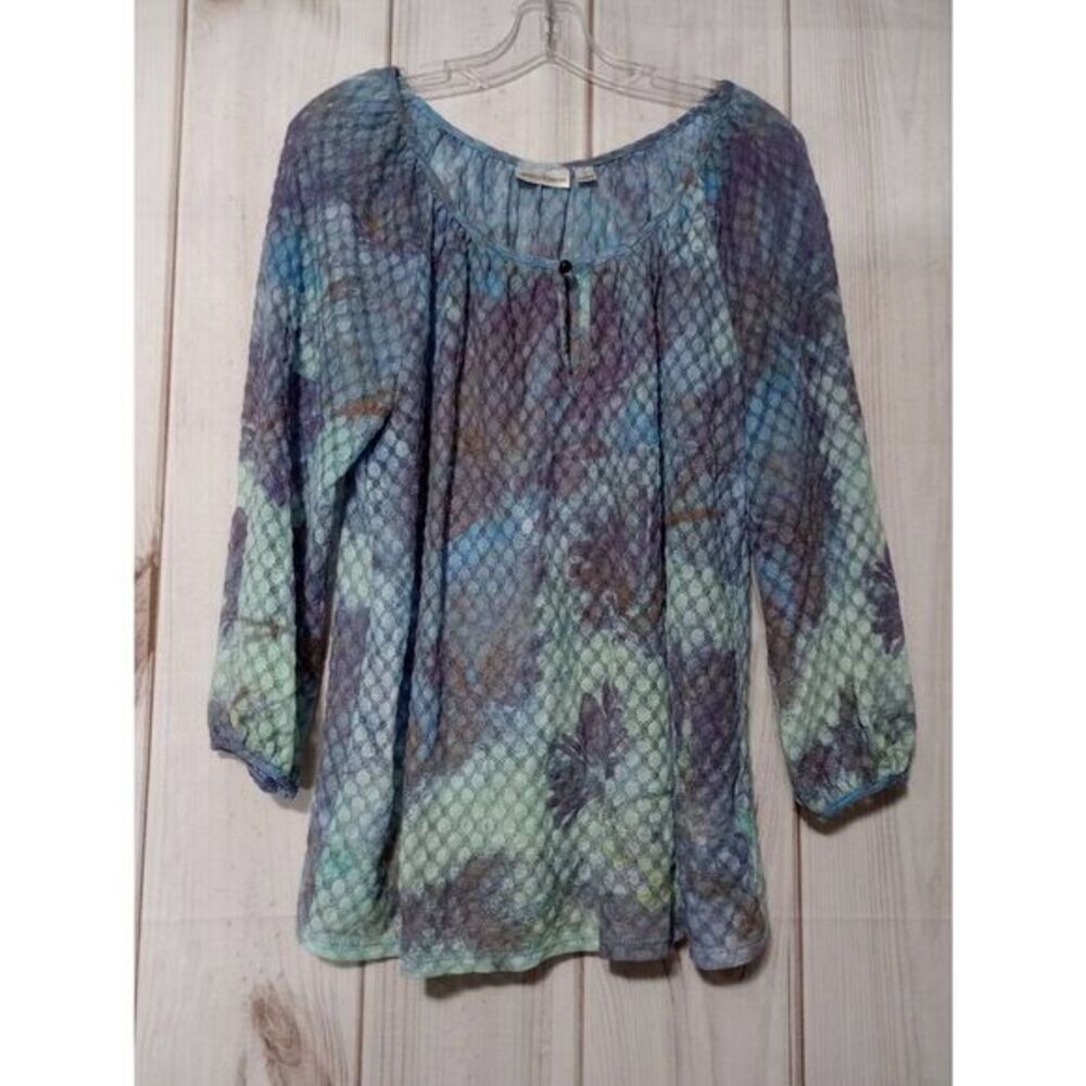 John‎ Paul Richard Women Blue Green Floral Lace Blouse M8966259J L